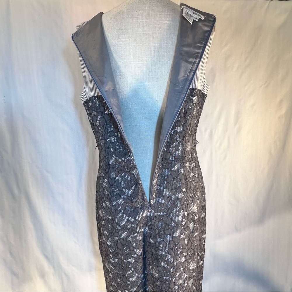 Maggie London Dress Gray White Gingham Trim & Lace Overlay Sleeveless Sheath 12👍 - Picture 7 of 8